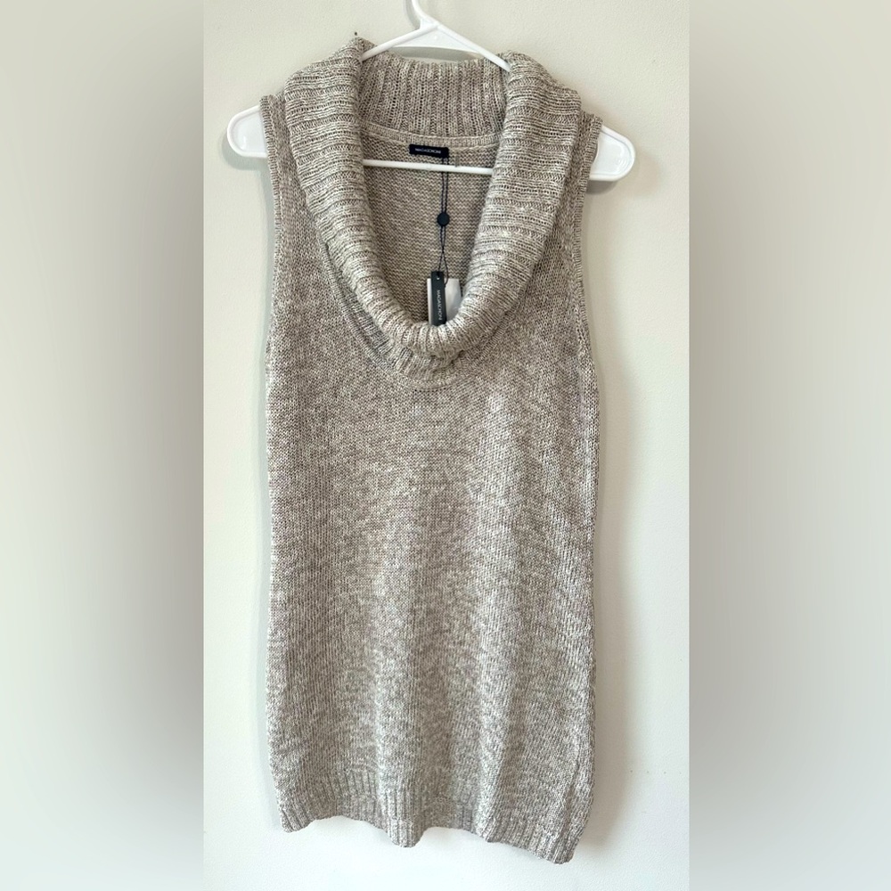 Magaschoni golden beige sweater dress sleeveless cowl neck